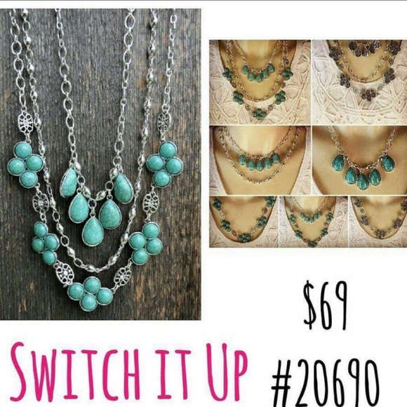 New Premier Designs Switch it Up Necklace- multistrand silver & turquoise 8 in 1 - Picture 8 of 8